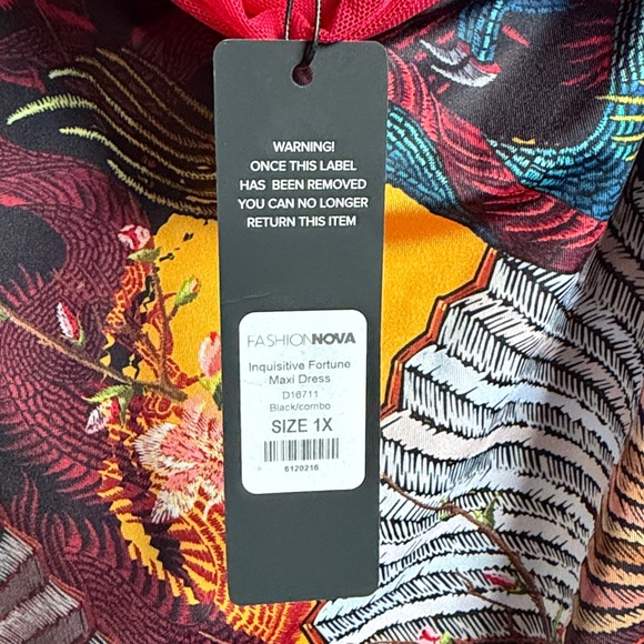 NWT Fashion Nova Women's 1X Inquisitive Fortune Maxi Dress in Black/combo - Picture 4 of 10